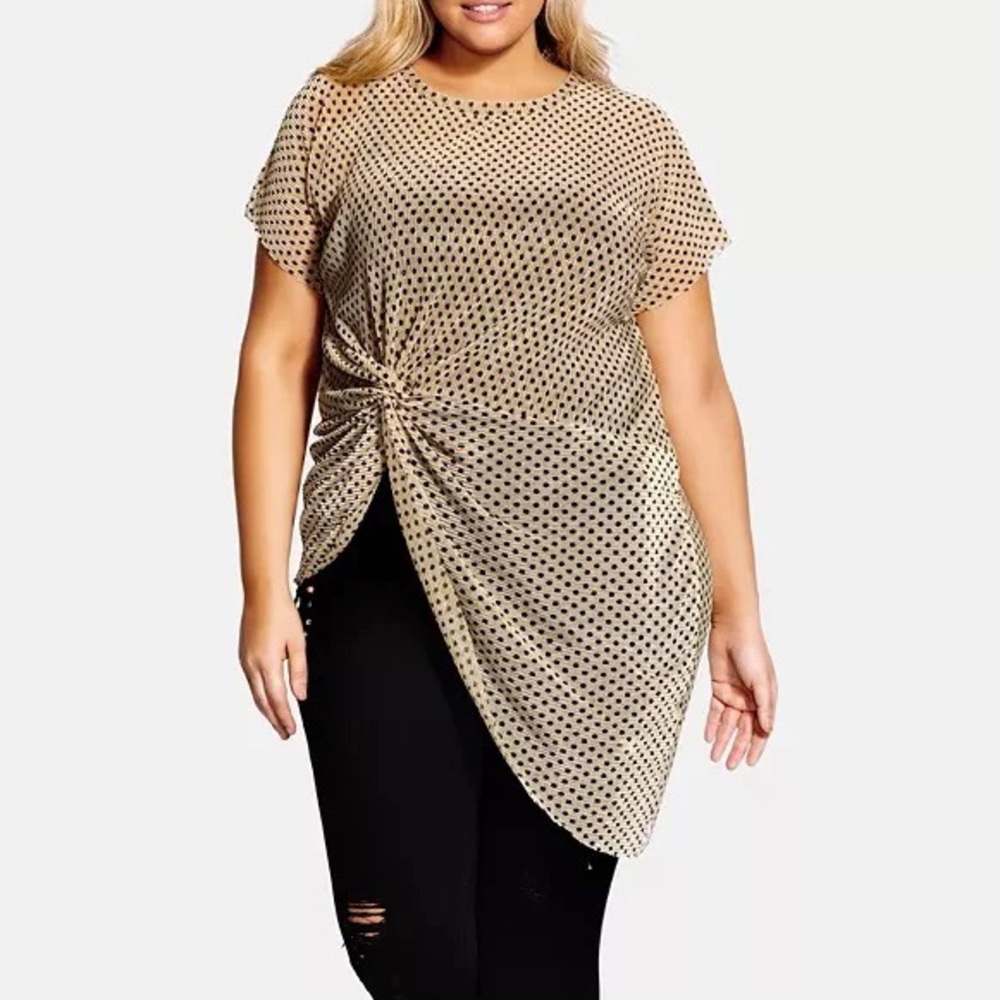 Pre loved City Chic Gold Polka Dot Twist Top Size 18
